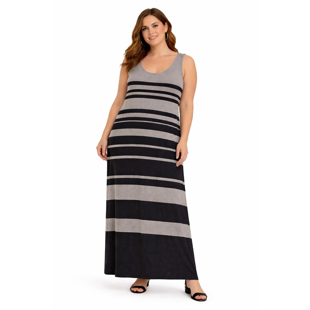 VINCE Black Gray Striped Knit Maxi Tank Dress Sleeveless Size M